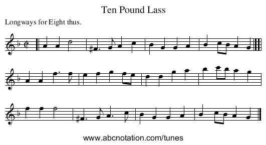 Ten Pound Lass - staff notation