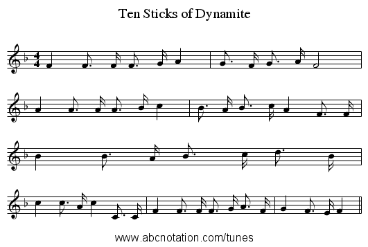 Ten Sticks of Dynamite - staff notation