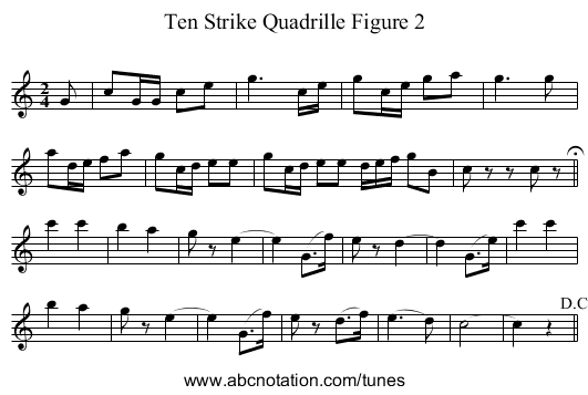 Ten Strike Quadrille Figure 2 - staff notation