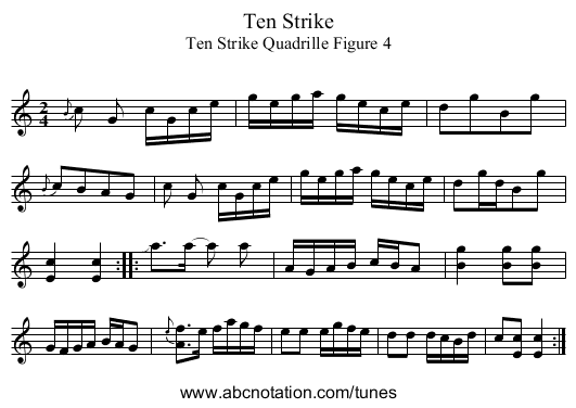 Ten Strike - staff notation