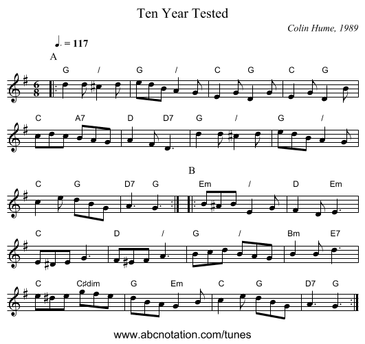 Ten Year Tested - staff notation