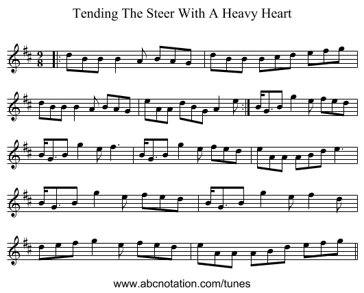 Tending The Steer With A Heavy Heart - staff notation