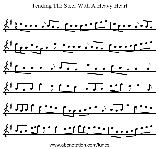 Tending The Steer With A Heavy Heart - staff notation