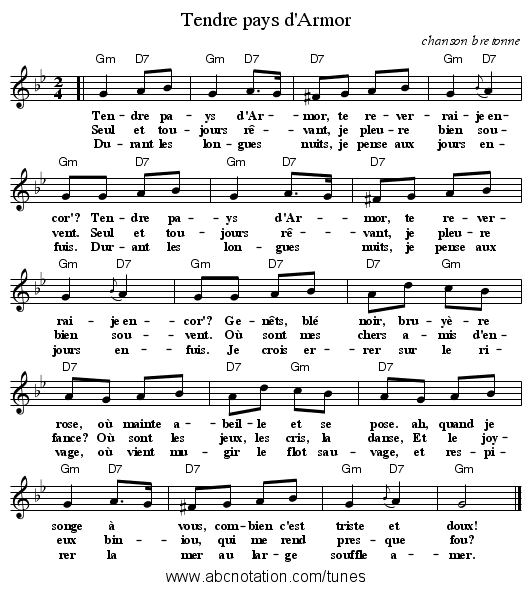 Tendre pays d'Armor - staff notation