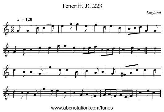 Teneriff. JC.223 - staff notation