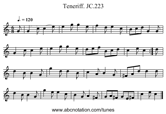 Teneriff. JC.223 - staff notation