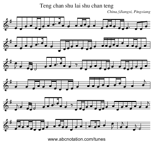 Teng chan shu lai shu chan teng - staff notation