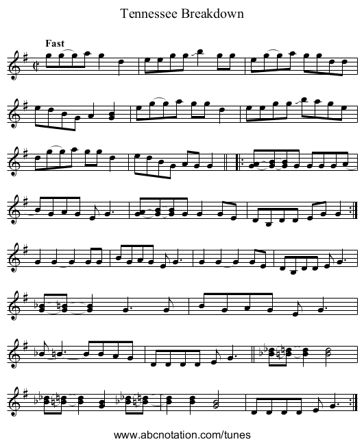 Tennessee Breakdown - staff notation