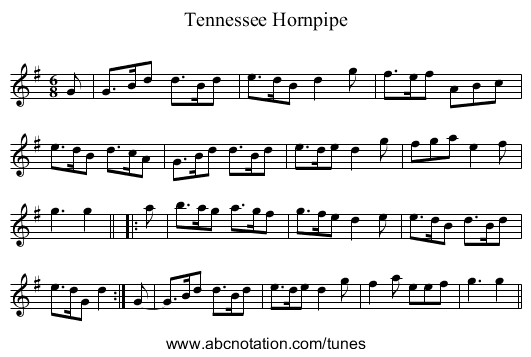 Tennessee Hornpipe - staff notation