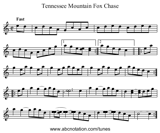 Tennessee Mountain Fox Chase - staff notation