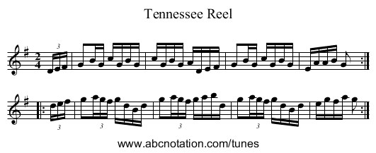 Tennessee Reel - staff notation
