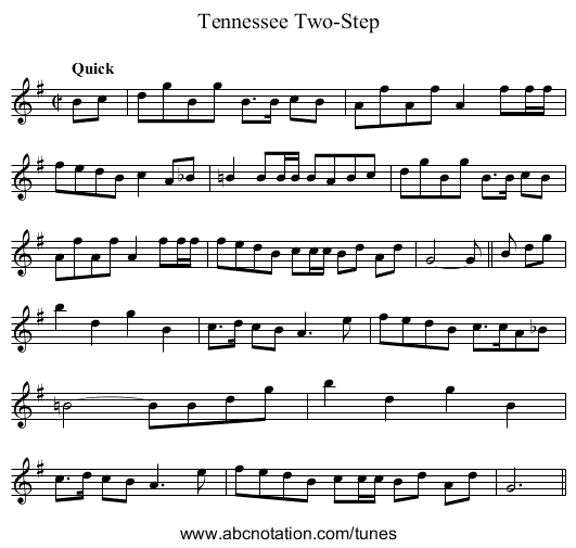 Tennessee Two-Step - staff notation
