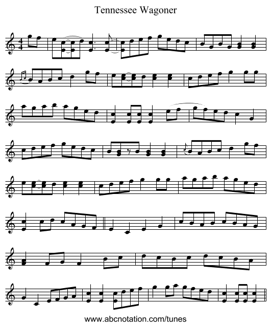 Tennessee Wagoner - staff notation