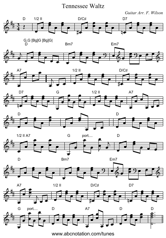 Tennessee Waltz - staff notation