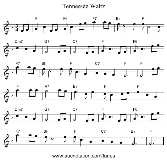Tennessee Waltz - staff notation