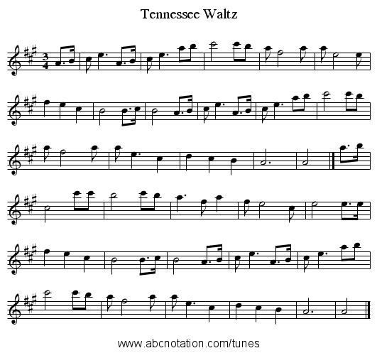 Tennessee Waltz - staff notation
