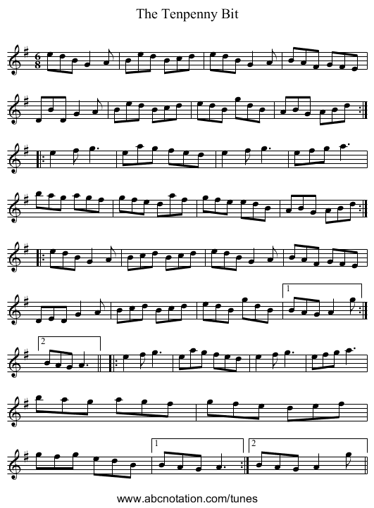 Tenpenny Bit, The - staff notation