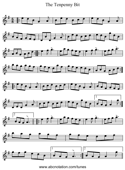 Tenpenny Bit, The - staff notation