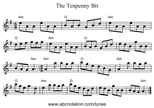 Tenpenny Bit, The - staff notation