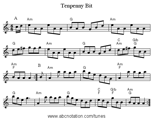 Tenpenny Bit - staff notation