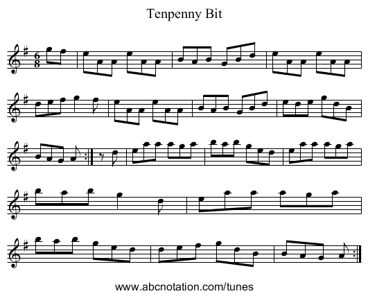 Tenpenny Bit - staff notation