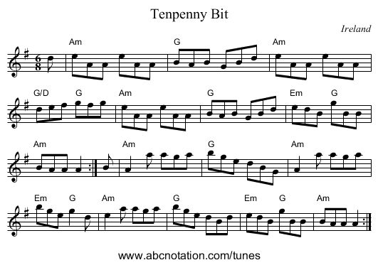 Tenpenny Bit - staff notation