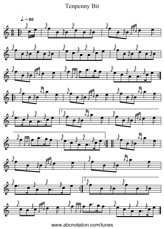 Tenpenny Bit - staff notation