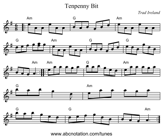 Tenpenny Bit - staff notation