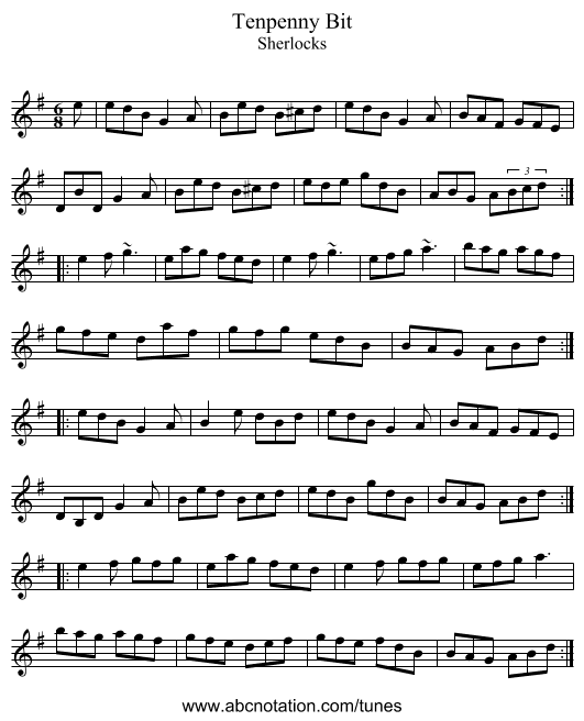 Tenpenny Bit - staff notation