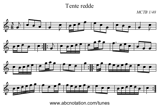 Tente redde - staff notation