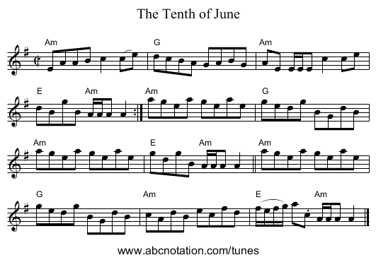 Tenth of June, The - staff notation