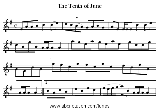 Tenth of June, The - staff notation