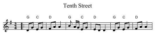 Tenth Street - staff notation