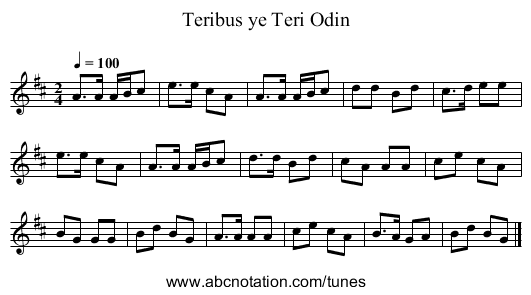 Teribus ye Teri Odin - staff notation