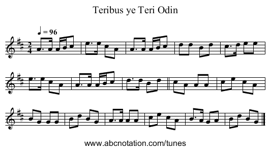 Teribus ye Teri Odin - staff notation