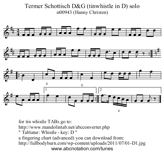 Termer Schottisch D&G (tinwhistle in D) solo - staff notation