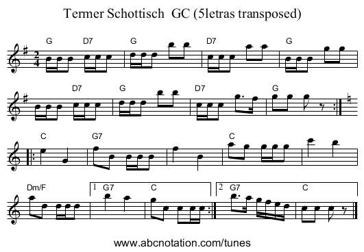 Termer Schottisch  GC (5letras transposed) - staff notation