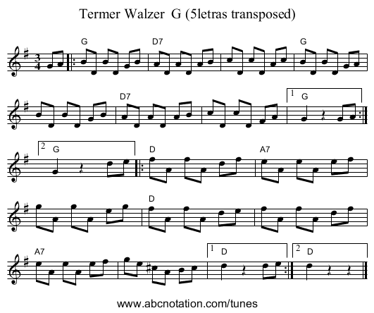 Termer Walzer  G (5letras transposed) - staff notation