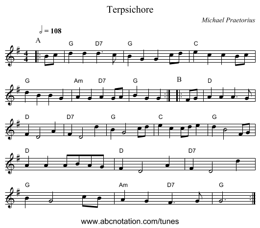 Terpsichore - staff notation