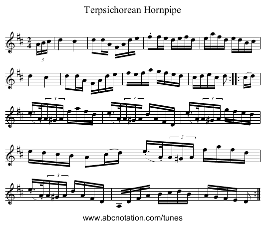 Terpsichorean Hornpipe - staff notation