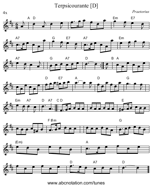 Terpsicourante [D] - staff notation