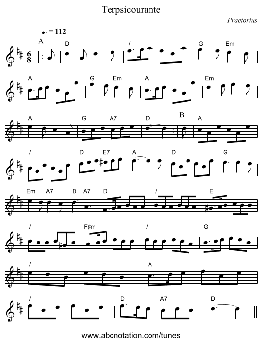 Terpsicourante - staff notation
