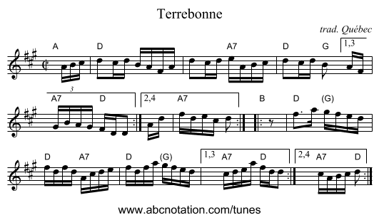 Terrebonne - staff notation
