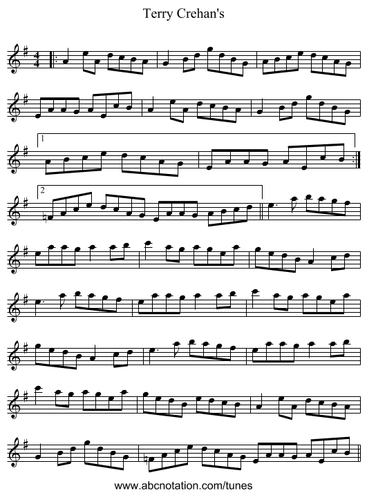 Terry Crehan's - staff notation