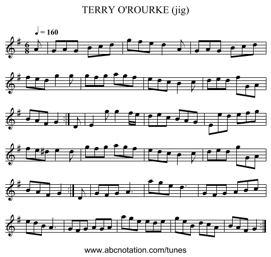 TERRY O'ROURKE (jig) - staff notation