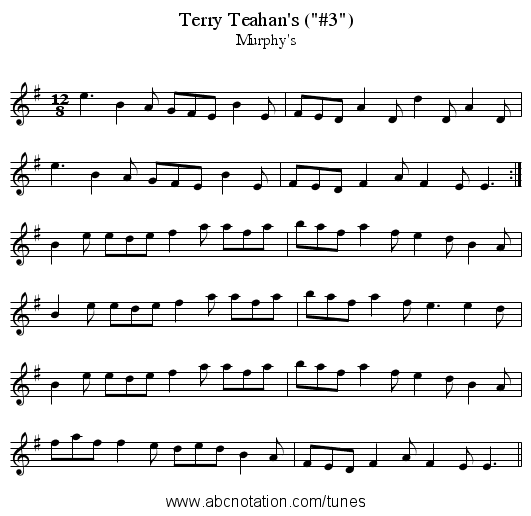 Terry Teahan's (#3) - staff notation
