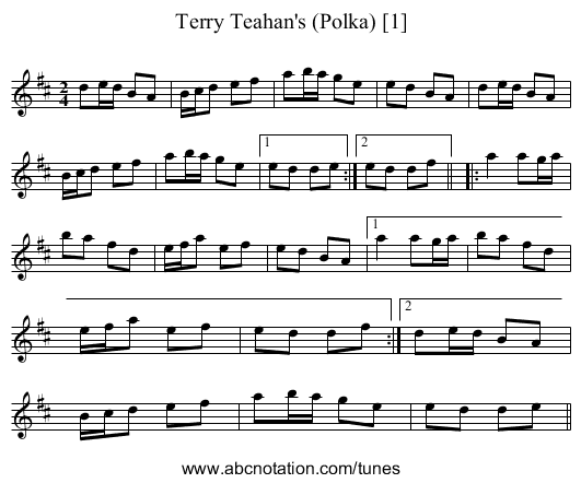 Terry Teahan's (Polka) [1] - staff notation