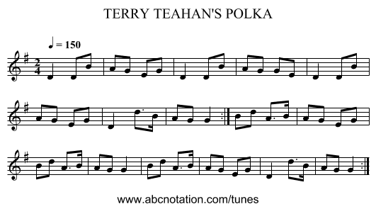 TERRY TEAHAN'S POLKA - staff notation