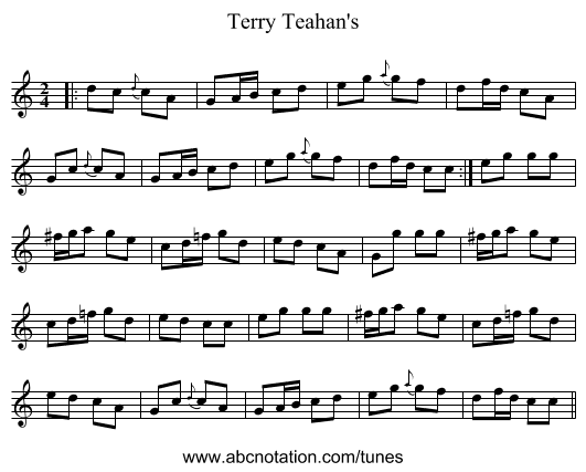 Terry Teahan's - staff notation