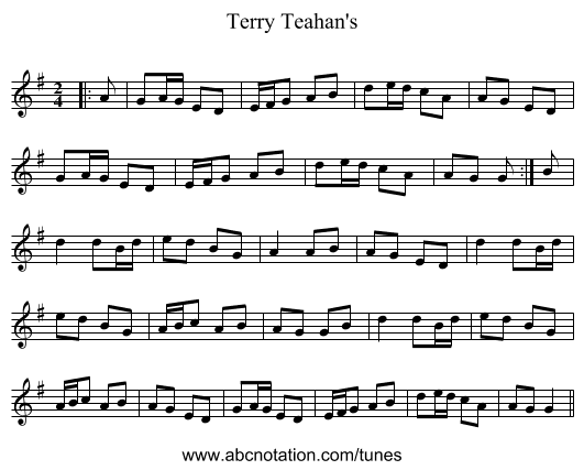 Terry Teahan's - staff notation